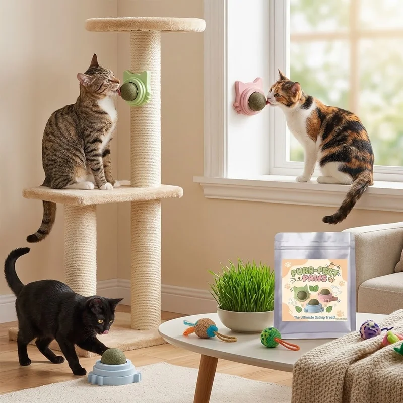 Catnip Ball Toy Cat Mint Ball Rotatable Wall Mounted Avocado Catnip Toy Natural Edible Kitten Molar Teeth Cleaning Pet Yunliwei