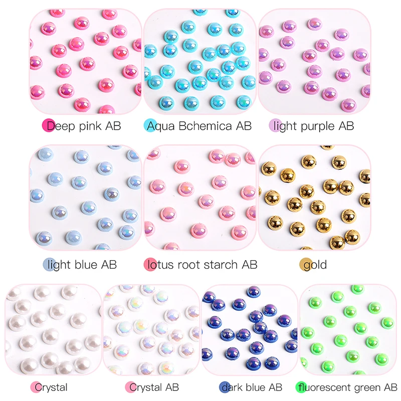 12 Grids Charms Pearl Nail Art Decorations Flatback White Pink Silver Beads Ball 3D Nail Jewelry Crystal Rhinestone DIY Manicure