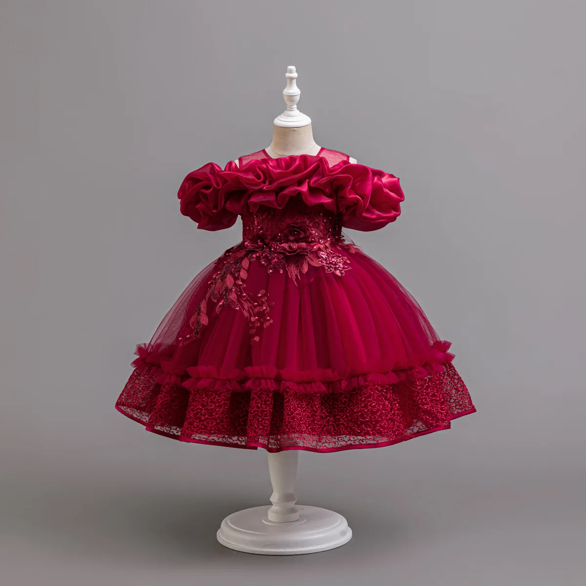 HETISO Flower Bridesmaid Princess Dress for Girls Children's Elegant Party Costumes Kids Draped Beaded Wedding Ball Gown 2-10Y