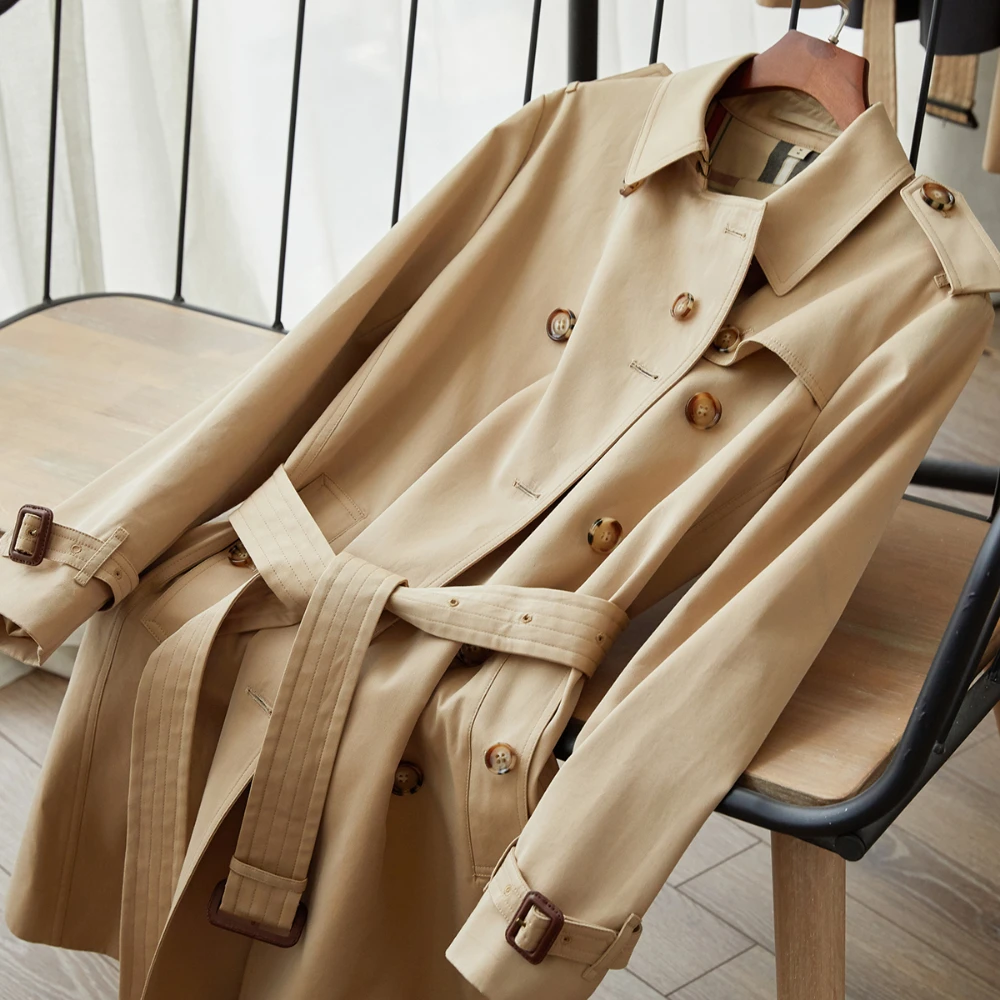 High Fashion Khaki płaszcz damski jesienny płaszcz uliczny klasyczny średniej długości tradycyjny trencz najwyższej jakości płaszcz trencz dla kobiet