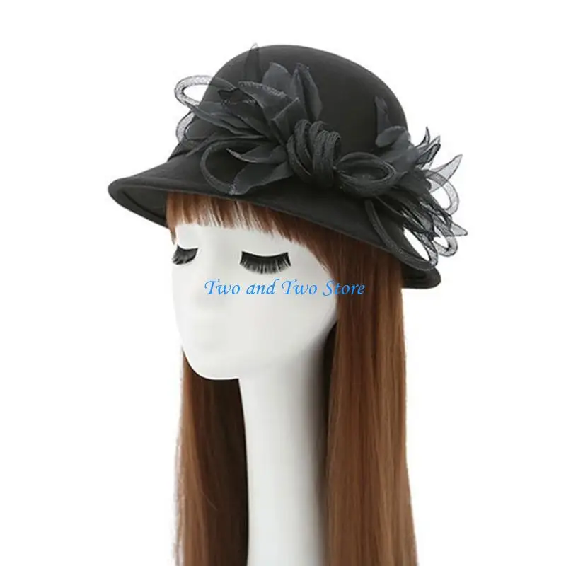 

HX6F Girls Bowler Hat Bucket Hat for Church Vacations Photo Props Girls Maid Handmade for Dress-up Bucket Hat Party Wear