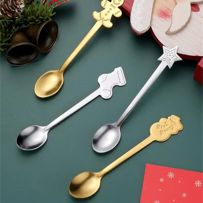 Cartoon Christmas Gingerbread Man Snowman Spoon Stainless Steel Coffee Dessert 12.8cm Christmas Kitchen Tableware New Year Gift