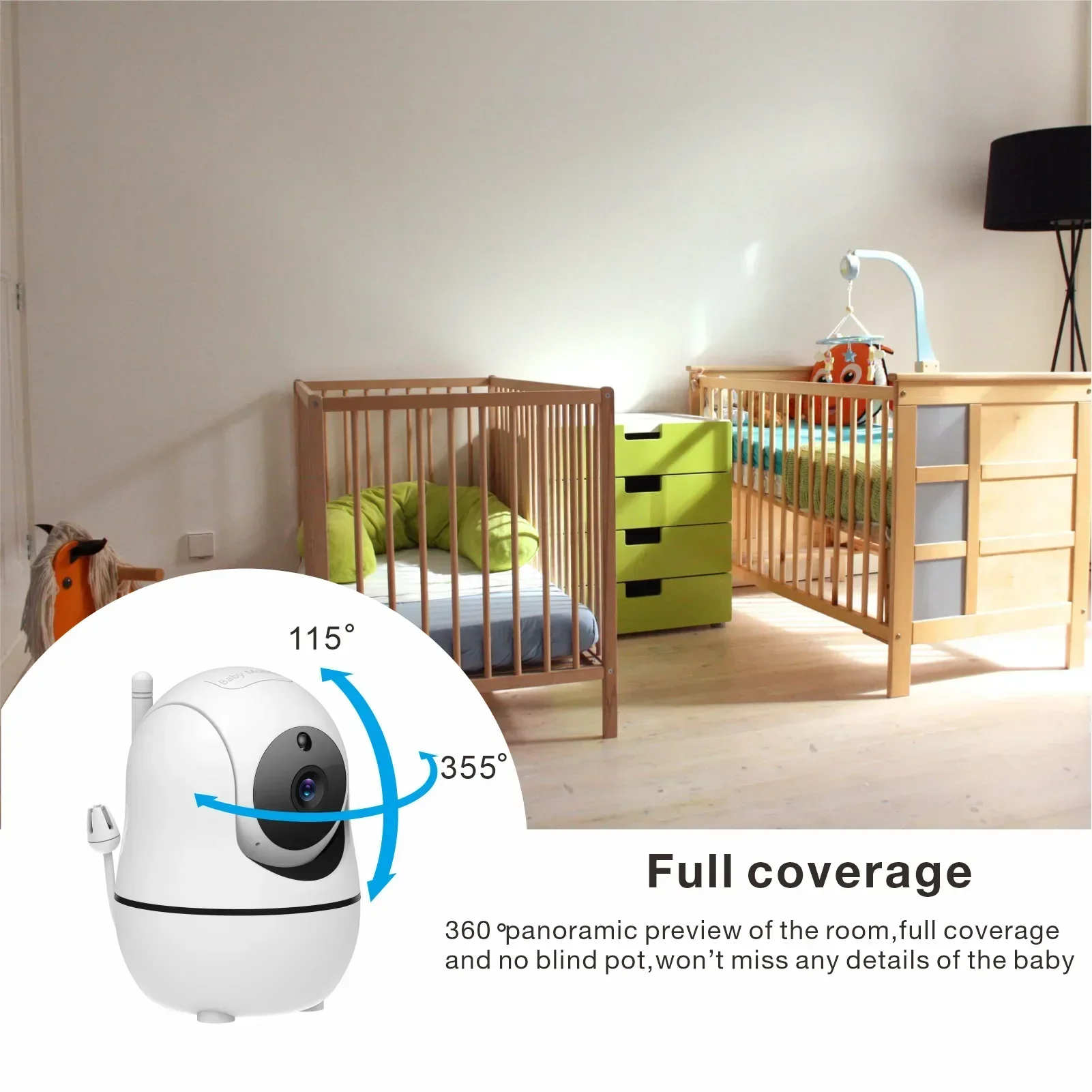 SM50 Baby Monitor 5 inch HD Rotating Baby Monitor Wireless Shaking Head Camera Night Vision Intercom Lullaby Baby Safety