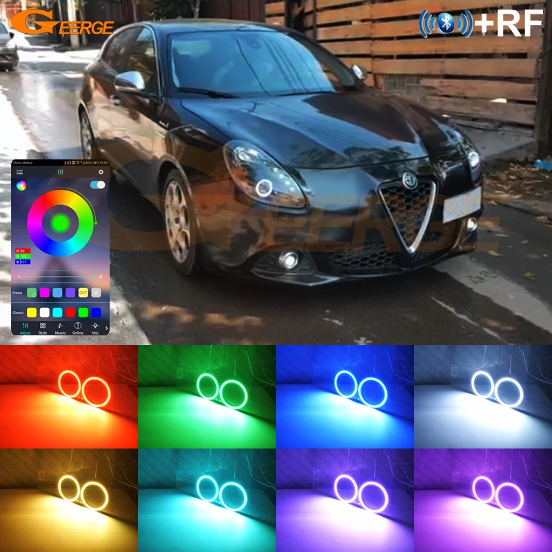 

Для Alfa Romeo Giulietta 940 2010-2020 RF Remote Bluetooth-совместимое приложение, многоцветные ультра яркие RGB светодиодные кольца с ореолом ангельских глаз