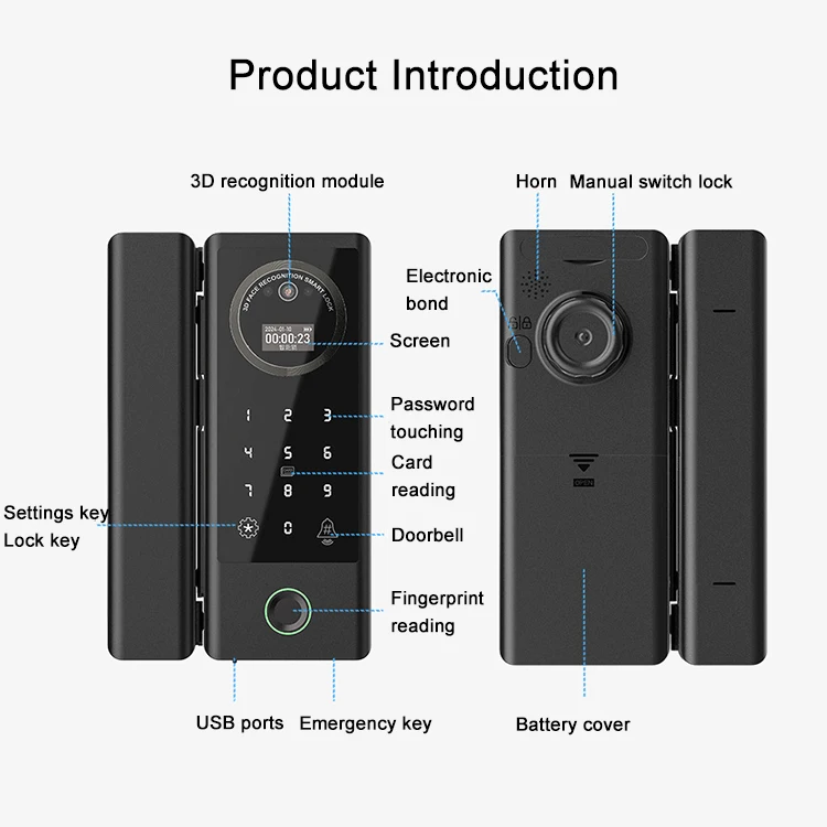 TUYA WIFI 3D Face Recognition Lock With Camera tuya wifi APP Fingerprint Card Digital Office Glass Door Lock