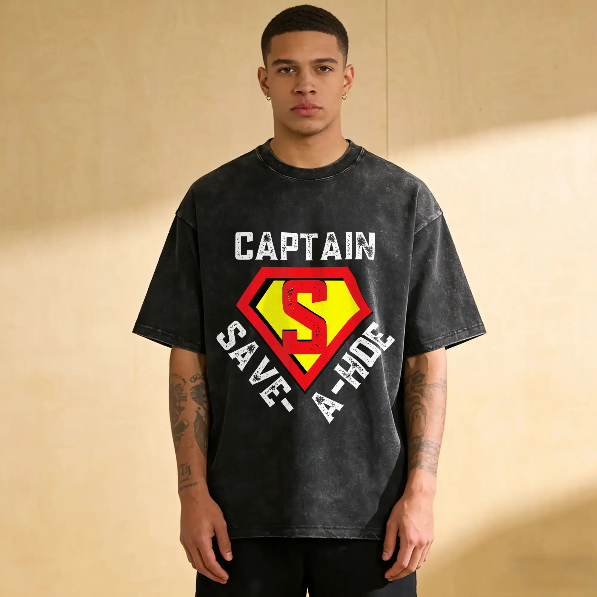 Hipster Captain Save a Hoe Costume Halloween T-Shirt Men Crewneck 100% Cotton Washed T Shirt Short Sleeve Tee Shirt Clothes