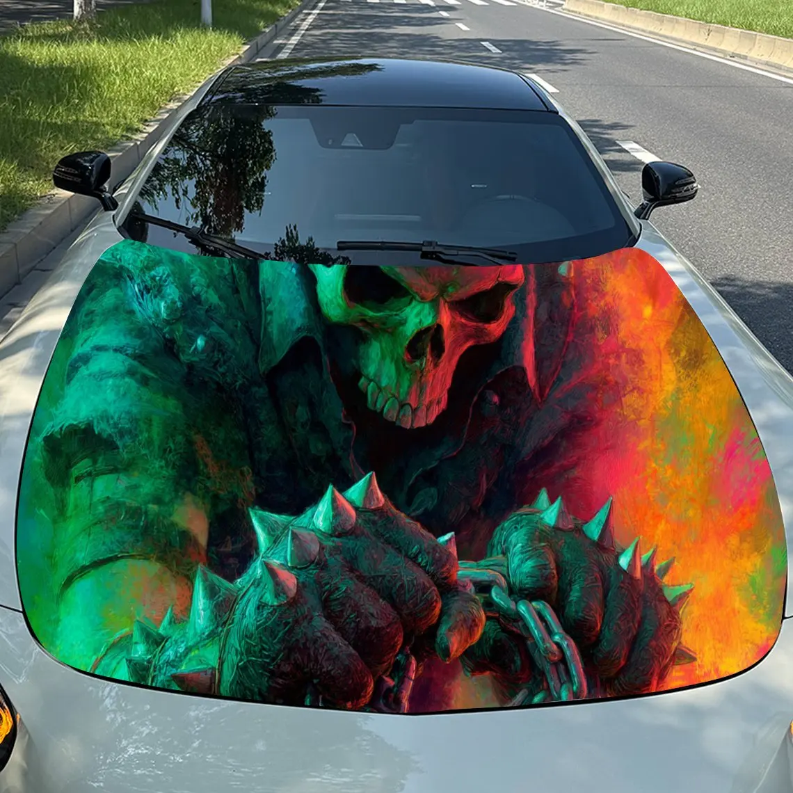 Colorful Monster Car Hood Stickers - Self-Adhesive, Waterproof and Durable Vinyl Wrap, Decorate And Protect Your Car, Fit For Al