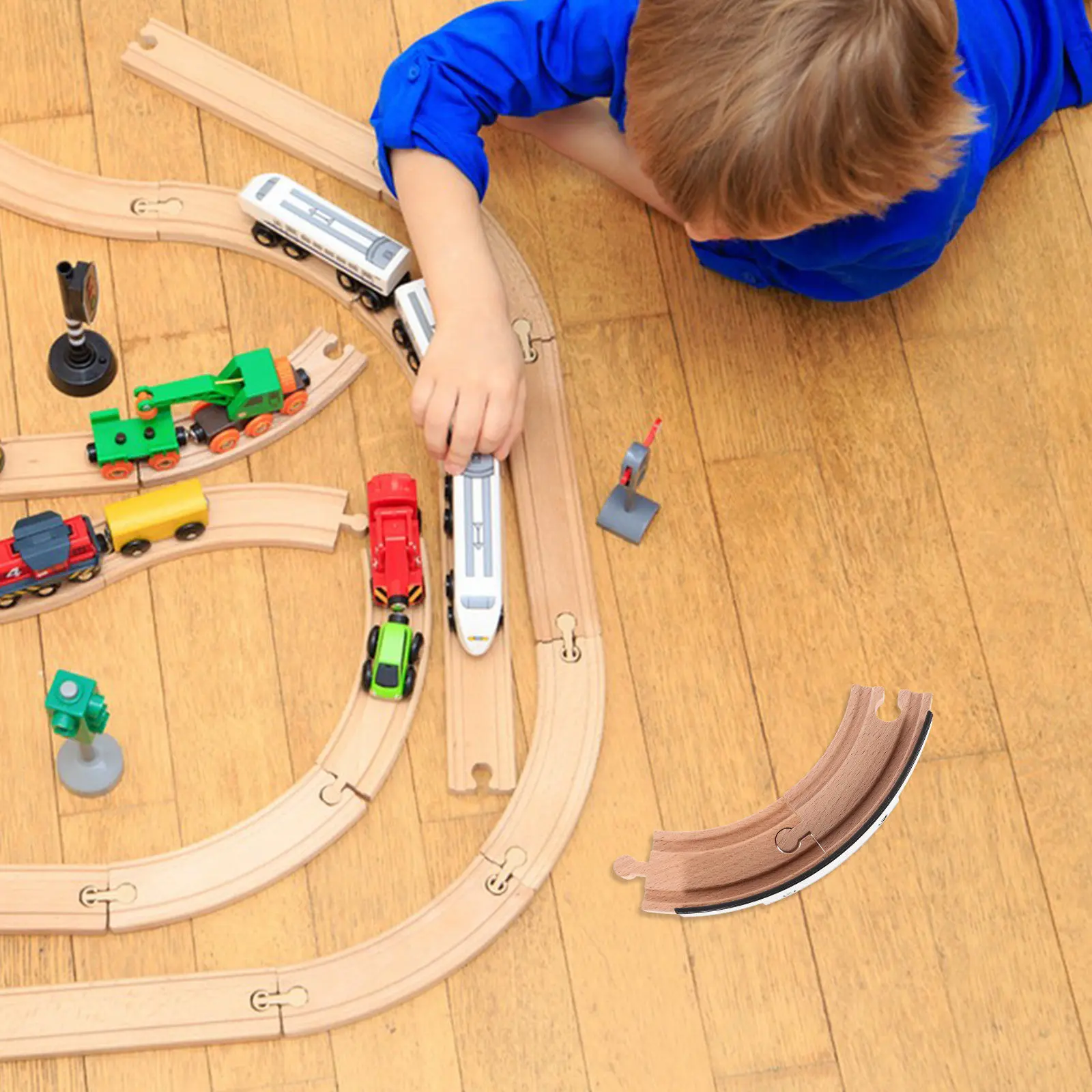 2Pcs Fire Train Track Accessories DIY Wooden Short Curved Railway Expansion Pieces Educational Kids Creative Motor Skill