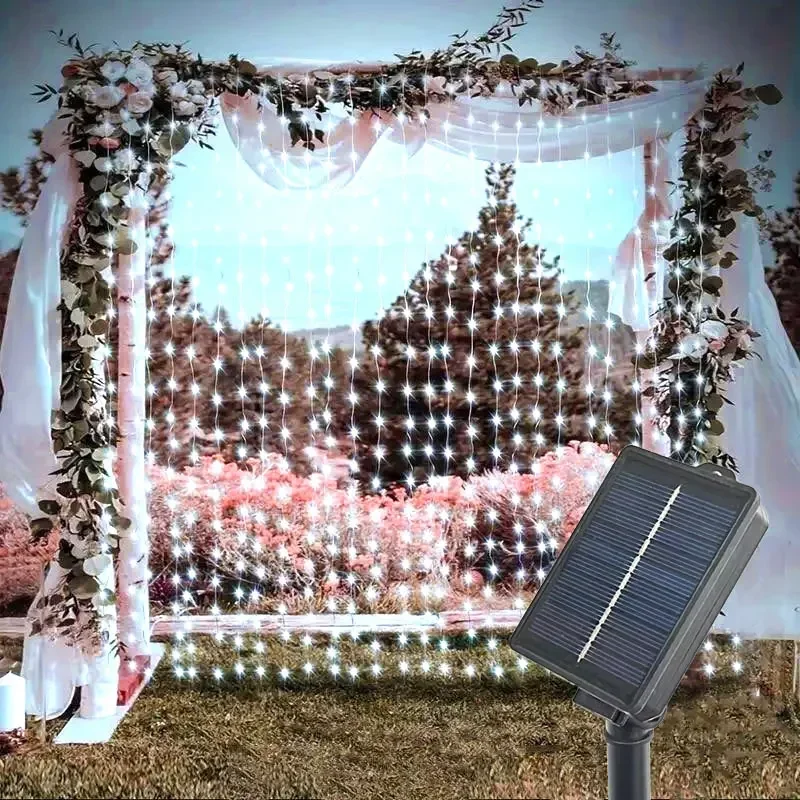 Outdoor Solar Curtain String Lights 3M/6M 8Modes Christmas Lighting Fairy Lights for Navidad Party Patio Garden Wedding Decor