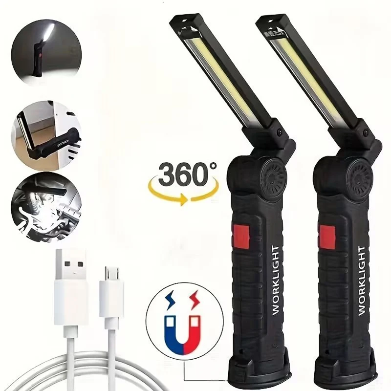 Portable Folding Magnetic Work Light USB Rechargeable for Car Repair Flashlight Built-in Battery Multifunctional Emergency Lamp