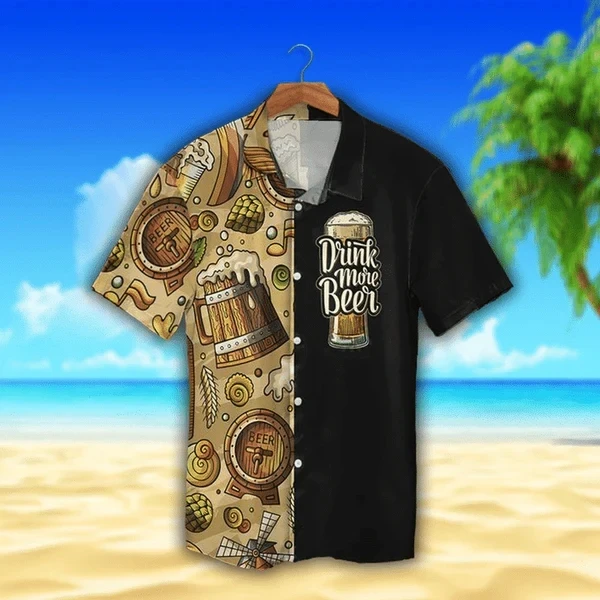 Camisa hawaiana con diseño de acuarela de cerveza antigua para hombres y mujeres, camisa hawaiana aloha hawaiana, camisa impresa en 3D, camisetas de hip hop