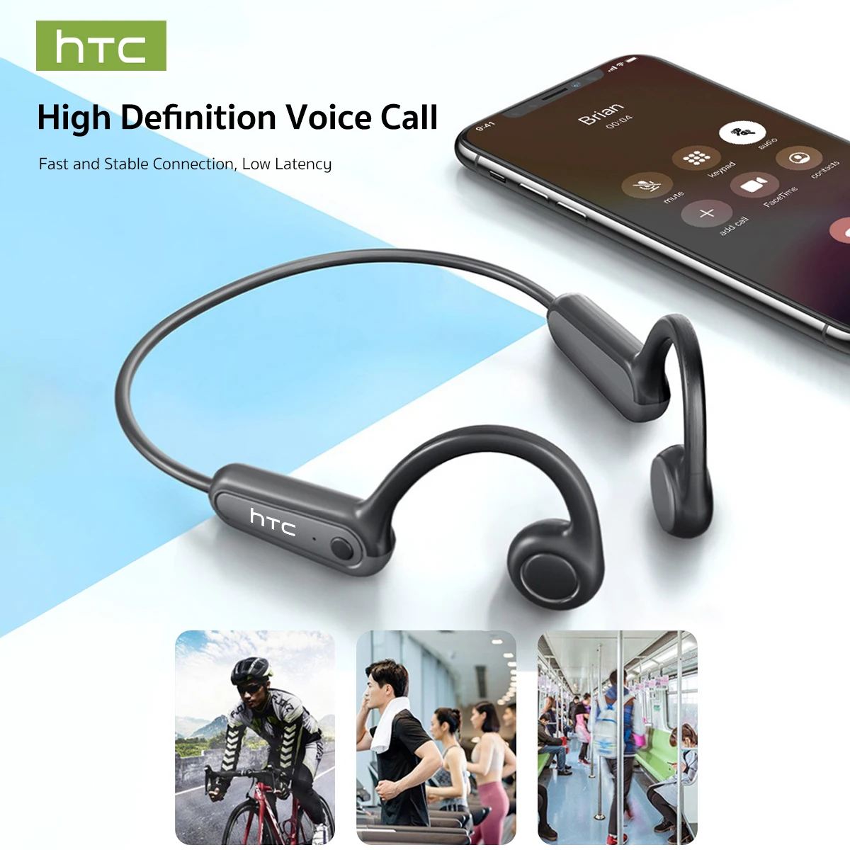 Image of HTC Kabellose Sport-Ohrhörer mit Ohrbügel, Bluetooth-Knochenleitungs-Kopfhörer, lange Akkulaufzeit, schweißfest, komfortabler Sitz, Headset NE66