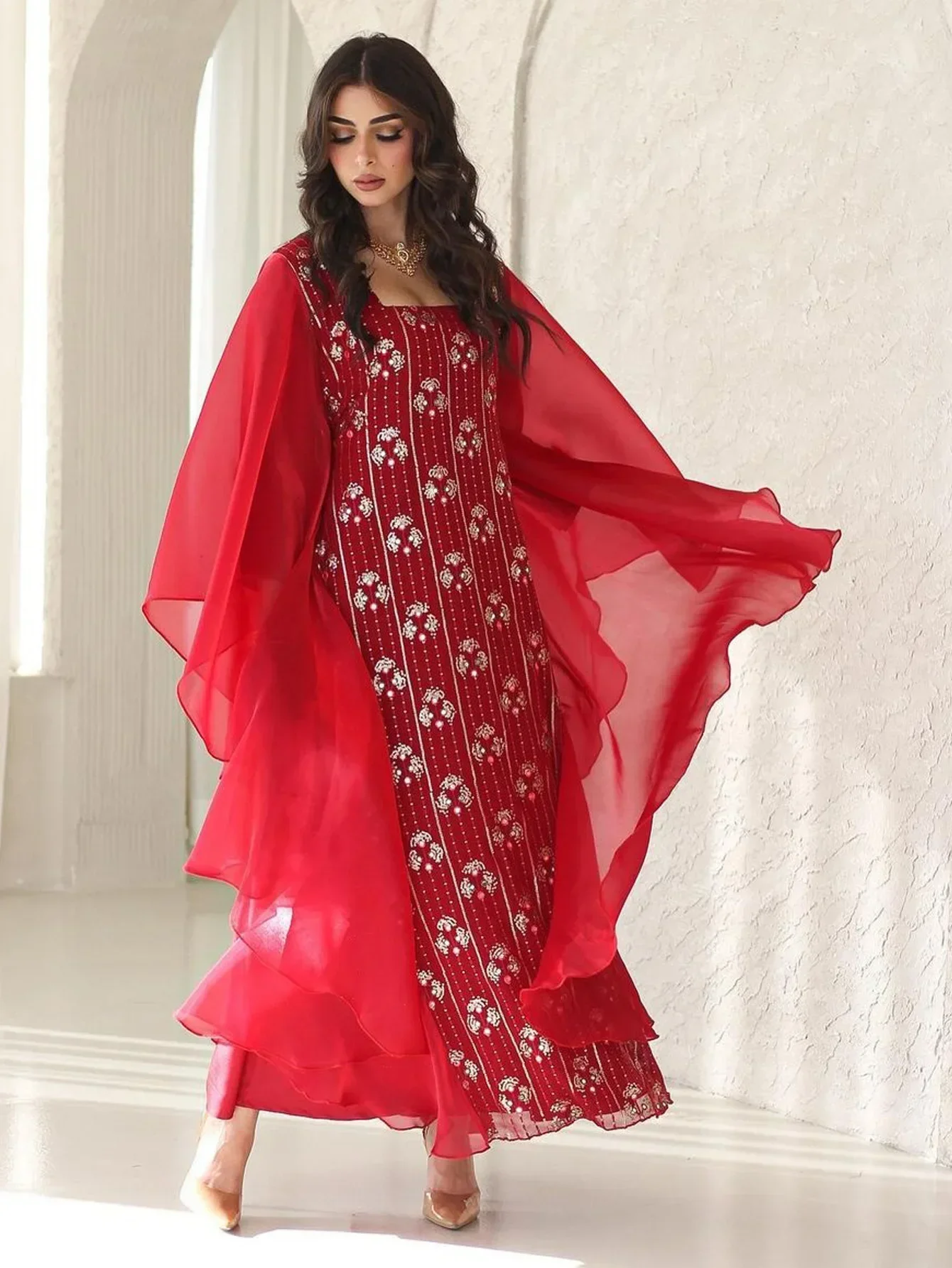 فستان إسلامي طويل للنساء عباية حفلات ترتر فيستدوس لارغوس عيد رمضان المغرب دبي عبايات قفطان فساتين إسلامية 2026 رداء #1