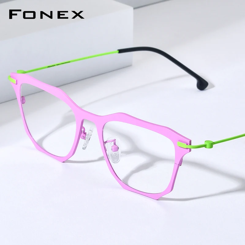 FONEX Pure Titanium Eyeglasses Frame Women Fashion Brand Design Square Glasses Men High Quality Eyewear 85838