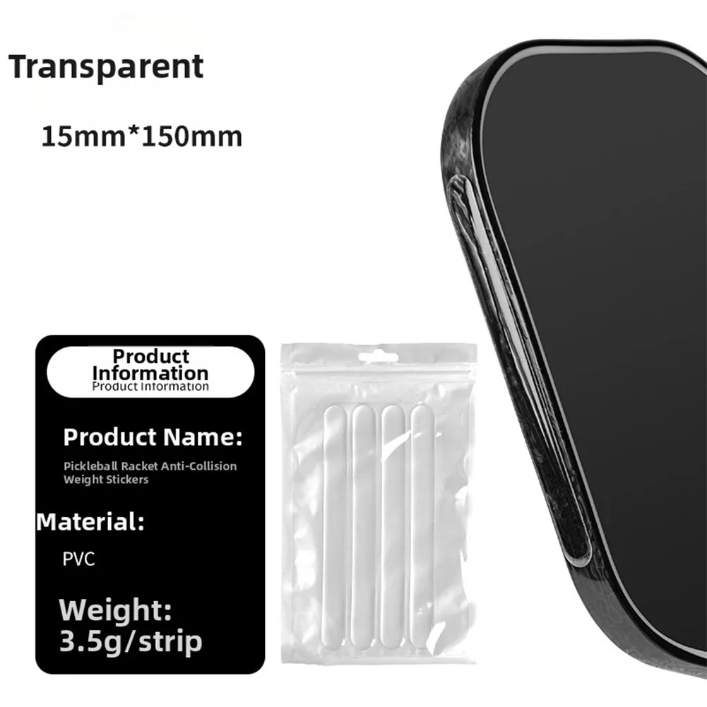 Защитные полоски для края ракетки для пиклбола, набор из 4 штук, ПВХ, прозрачные, светящиеся, черные, из углеродного волокна, размер 150 мм x 15 мм