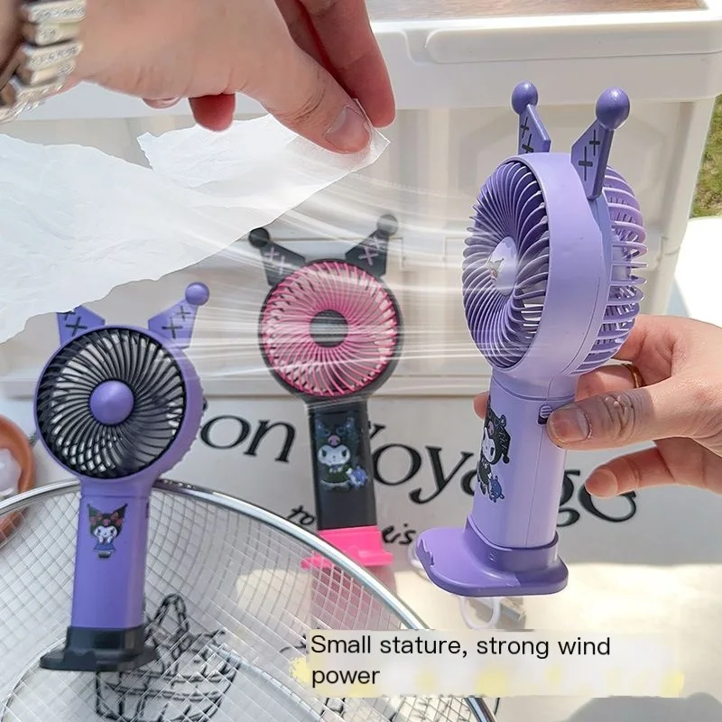 Sanrio Kuromi Cute Mini Handheld Fan Usb Charging New Portable Cartoon with Dock Student Class Desktop Mute Fan Children Gift