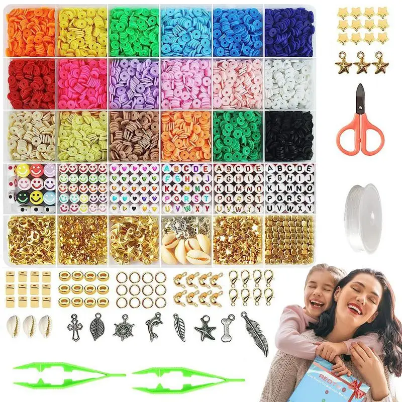 Clay Beads Bracelet Making Kit Round Clay Beads 24 Colors String Beads For Toddler Beaded Jewelry Making Craft Kits For Jewelry