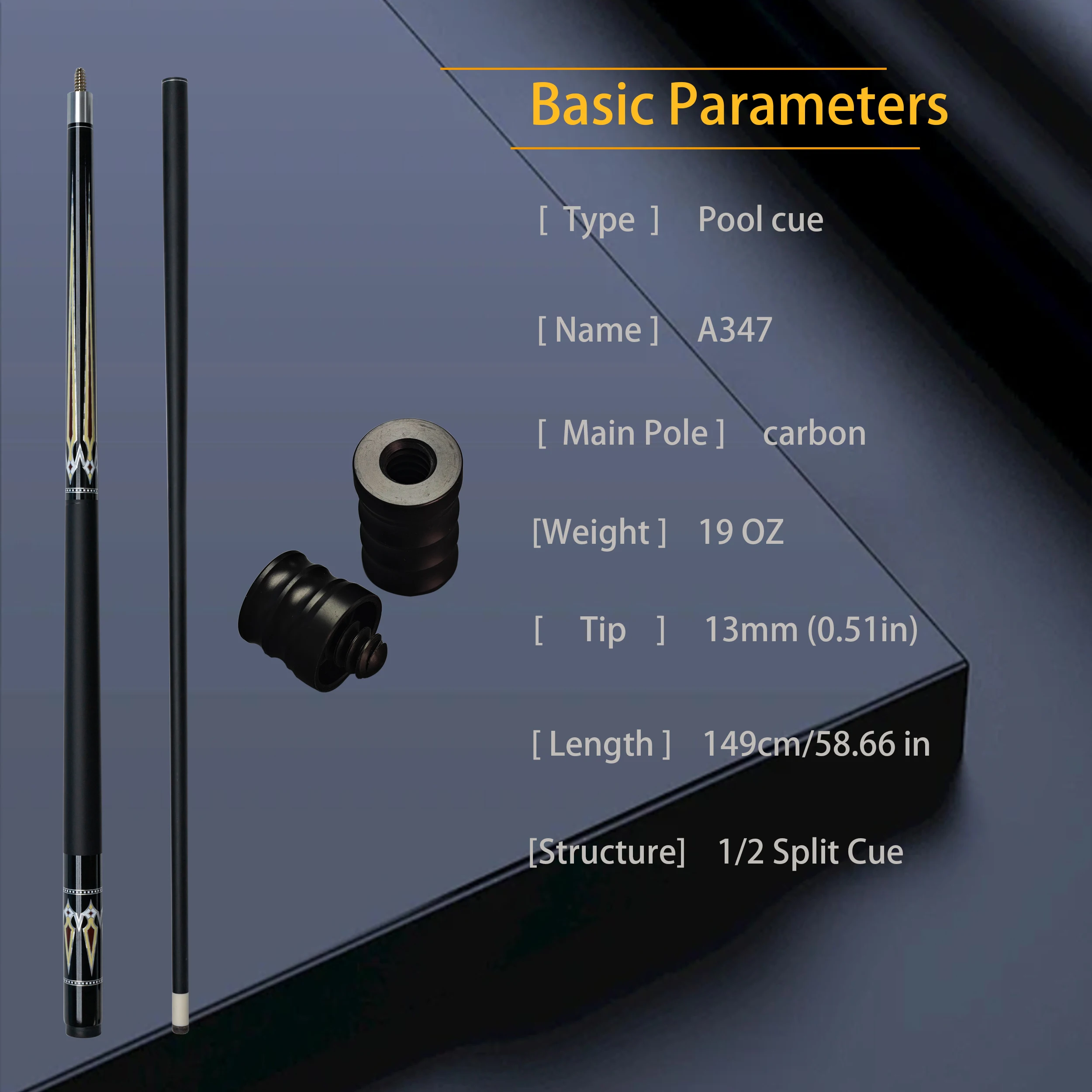 Professional Carbon Fiber Pool Cue with Tip Protector Included 13mm Tip for Nine Ball and Carom Yellow Design