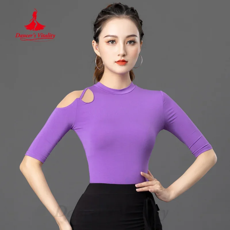 

Latin Dance Clothing Women's Customized Comfortable Modal Half Sleeved Top Girl Tango Chacha Samba Professional Practice Clothes