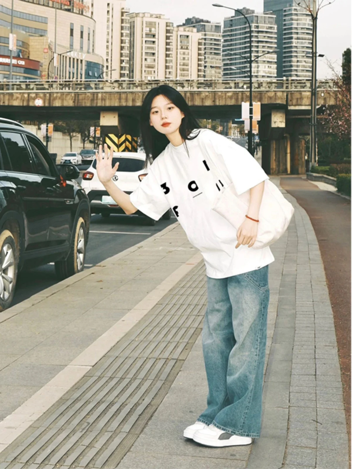 

Женская свободная футболка оверсайз из чистого хлопка с коротким рукавом, летняя, в американском стиле, новинка 2023 года, средней длины, с креативным принтом