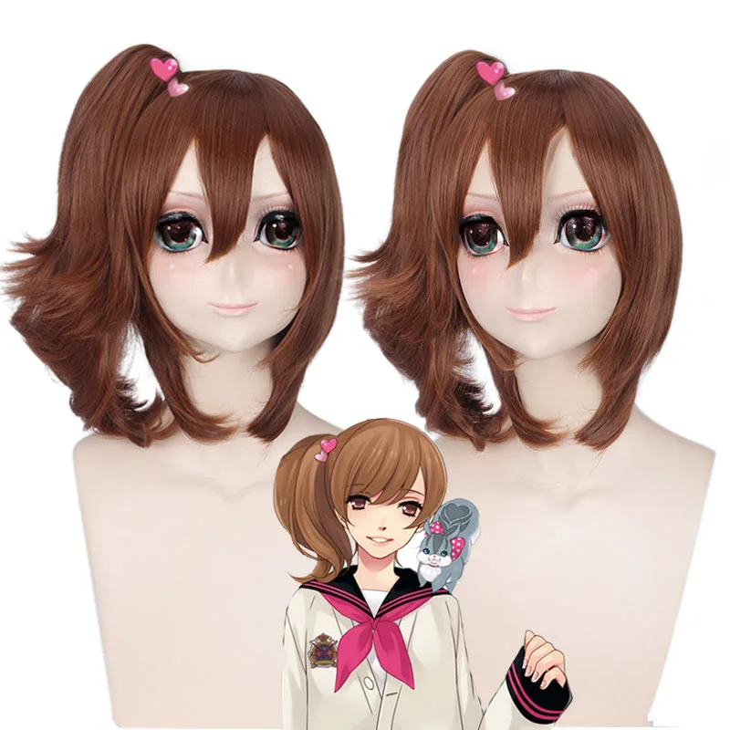 

Synthetic Brown Wig for Cosplay Women Heat Resistant Fiber Natural Wave Bangs Daily Party Costume Hair Extension Hairpiece