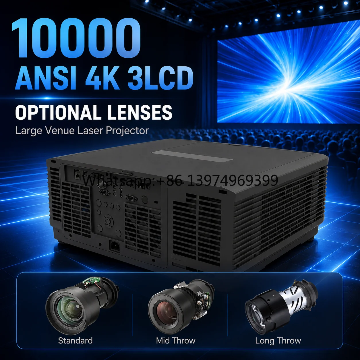10000 ANSI 4K 3LCD Large Venue Laser Projector with Optional Lenses