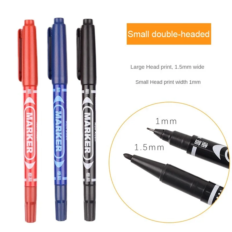 Dual Tip 1.0/1.5 2.0/6.0 mm Nib Marker กันน้ําสีดําสีฟ้าสีแดงมันมังงะ Art Marker ปากกานักเรียนโรงเรียนเครื่องเขียน Office