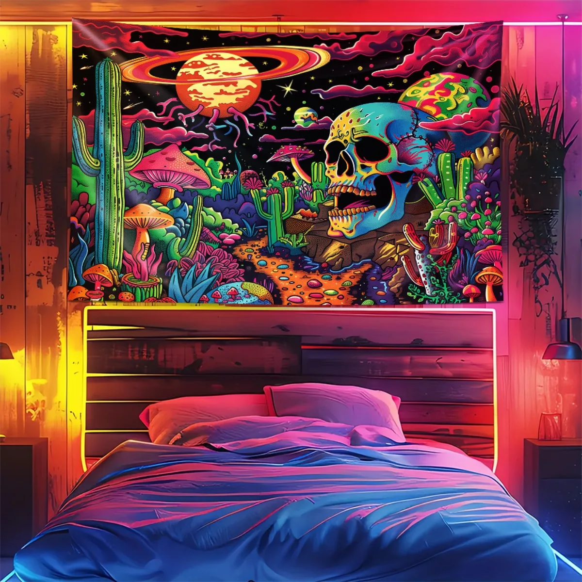 Colorful Mushroom Universe Tapestry Internet Celebrity Photo Check in Background Wall Machine Washable Hanging Cloth