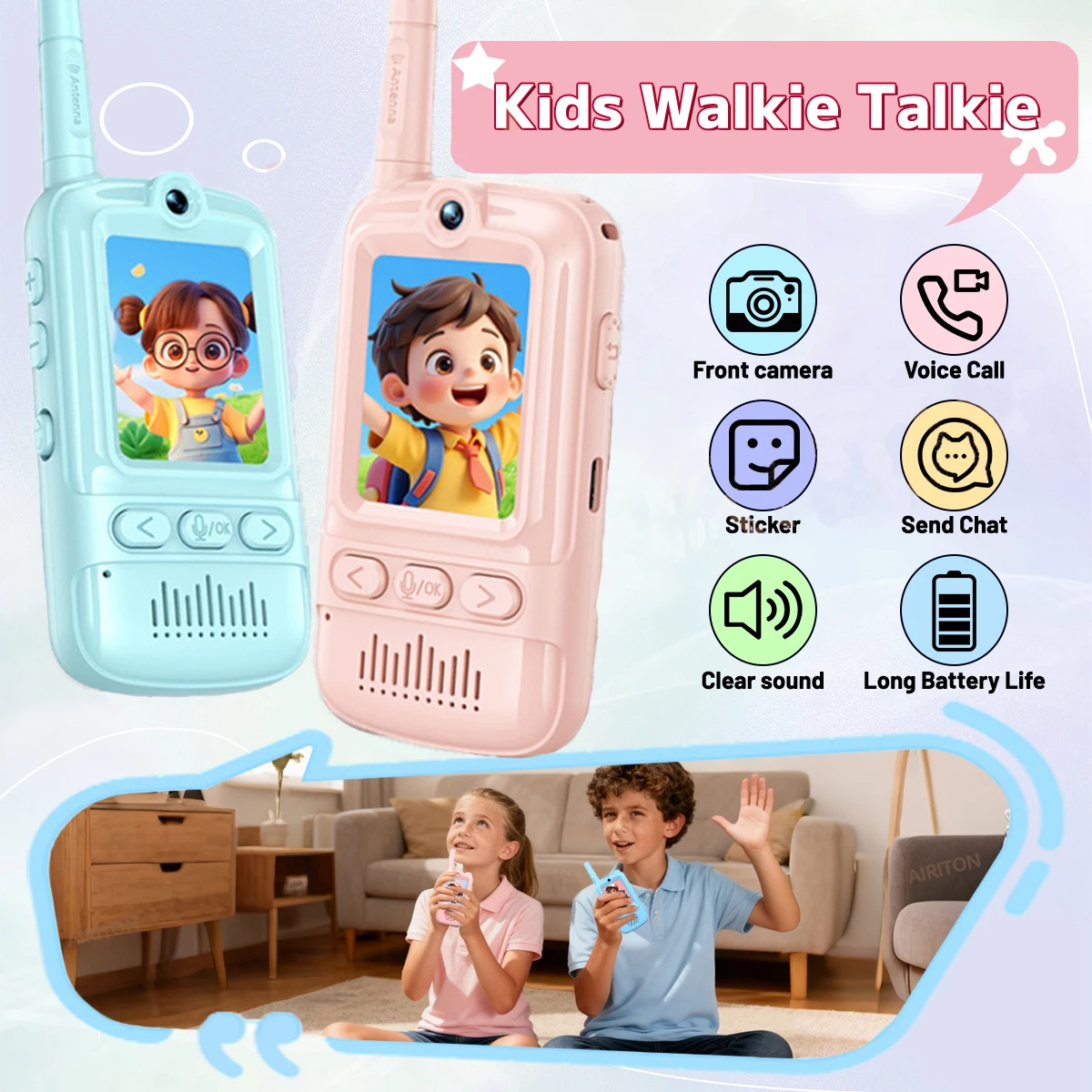 2pk-new-kids-video-walkie-talkies-long-range-communication-children's-toy-walkie-talkie-for-indoor-outdoor-camping-birthday-gfit