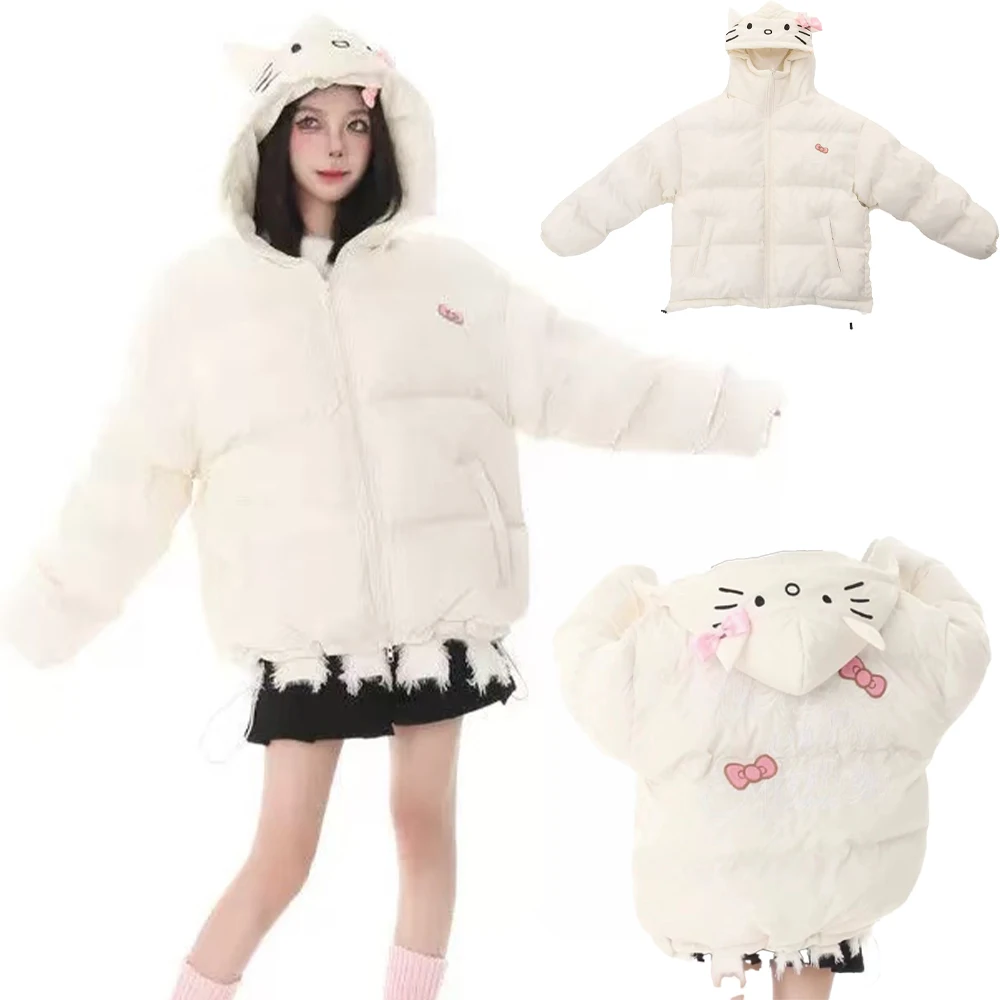 Y2K ハローキティ女性ダウンジャケットアニメサンリオかわいい冬肥厚綿服かわいいコート学生トップスルーズスポーツ甘い