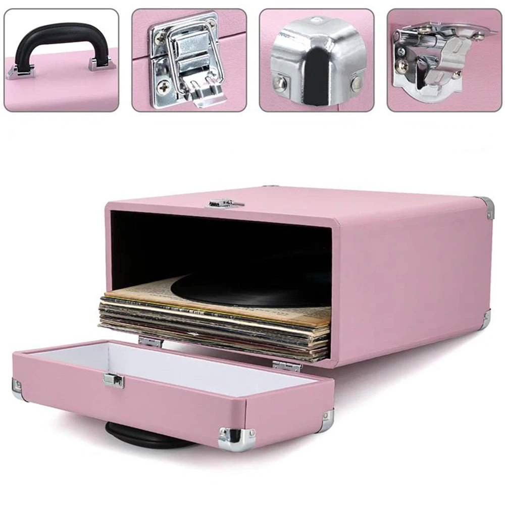 12-inch Vinyl Record Storage Case Portable Handheld Design Multiple Color Options Shockproof Structure with Metal Hinges
