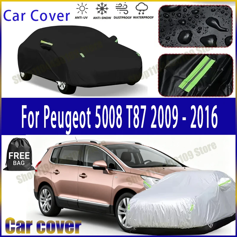 For Peugeot 5008 T87 2009-2016 2014 2015 Car Cover Outdoor Waterproof Snowproof Sunshade, Winter & Summer Auto Protection