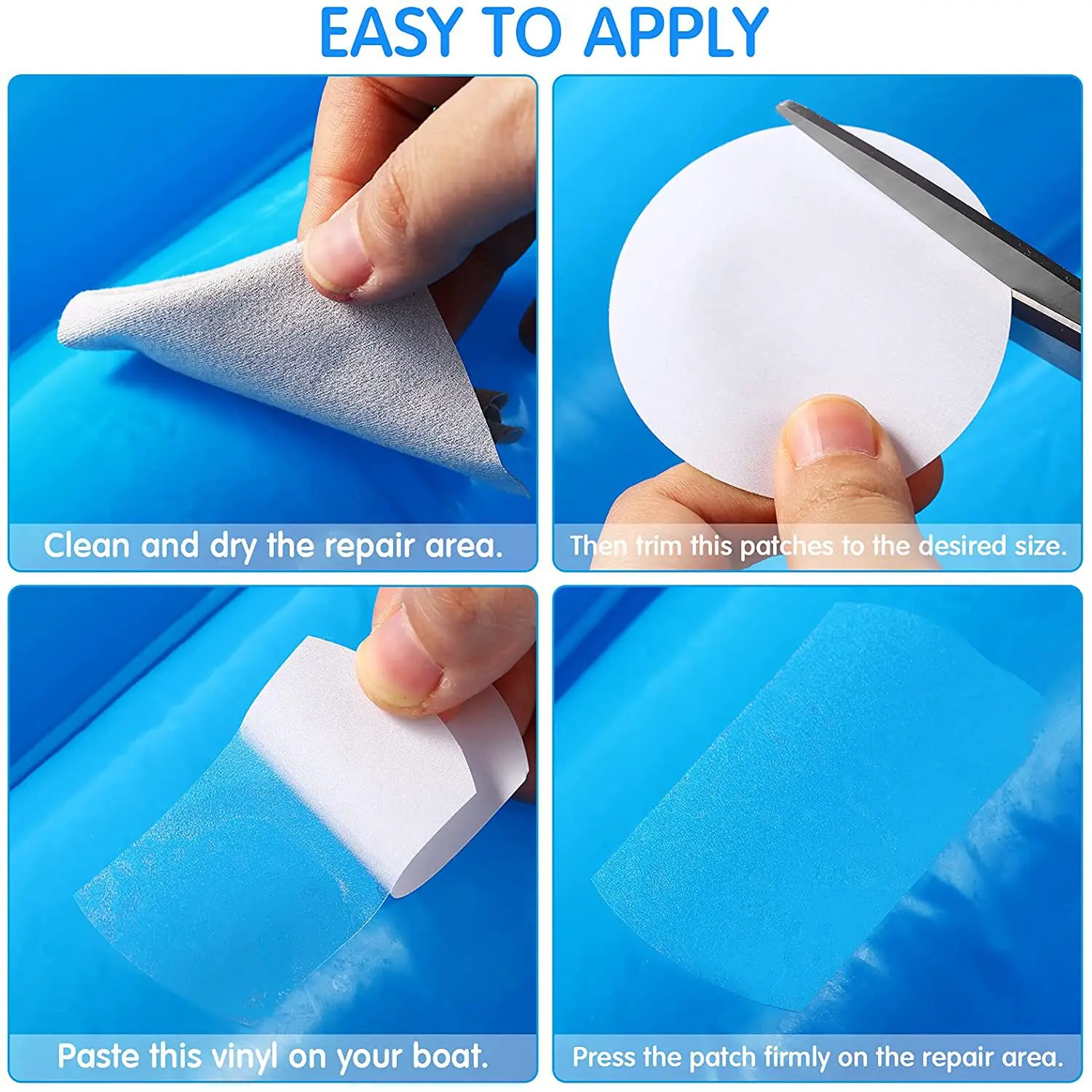 50Pcs Self-Adhesive Vinyl Repair Patch Kit for Inflatable Boat Raft Kayak Air Beds Self-Adhesive PVC Repair Patches