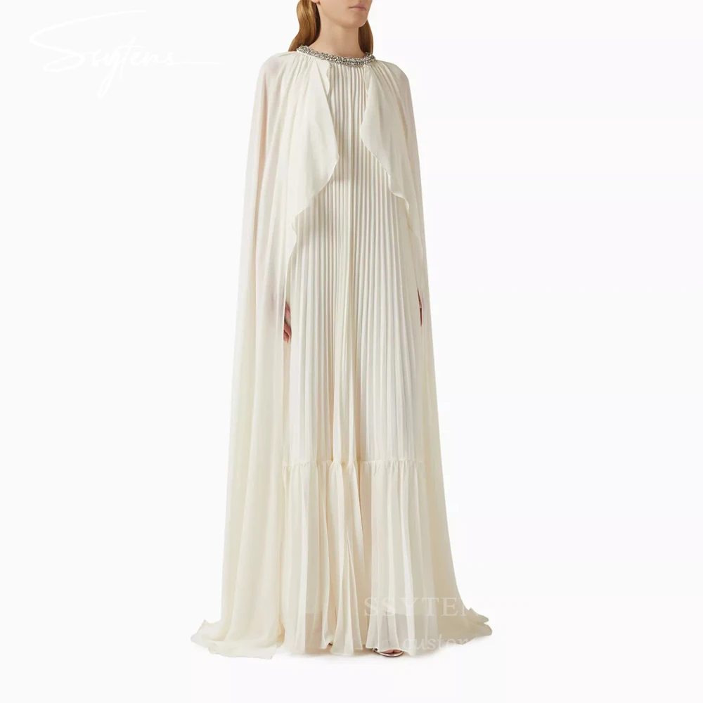 

SSYTENS Белые шифоновые вечерние платья с шалью Блестящие бусины Вечерние платья для выпускного вечера Плиссированные длинные платья для выпускного вечера в Саудовской Аравии по индивидуальному заказу