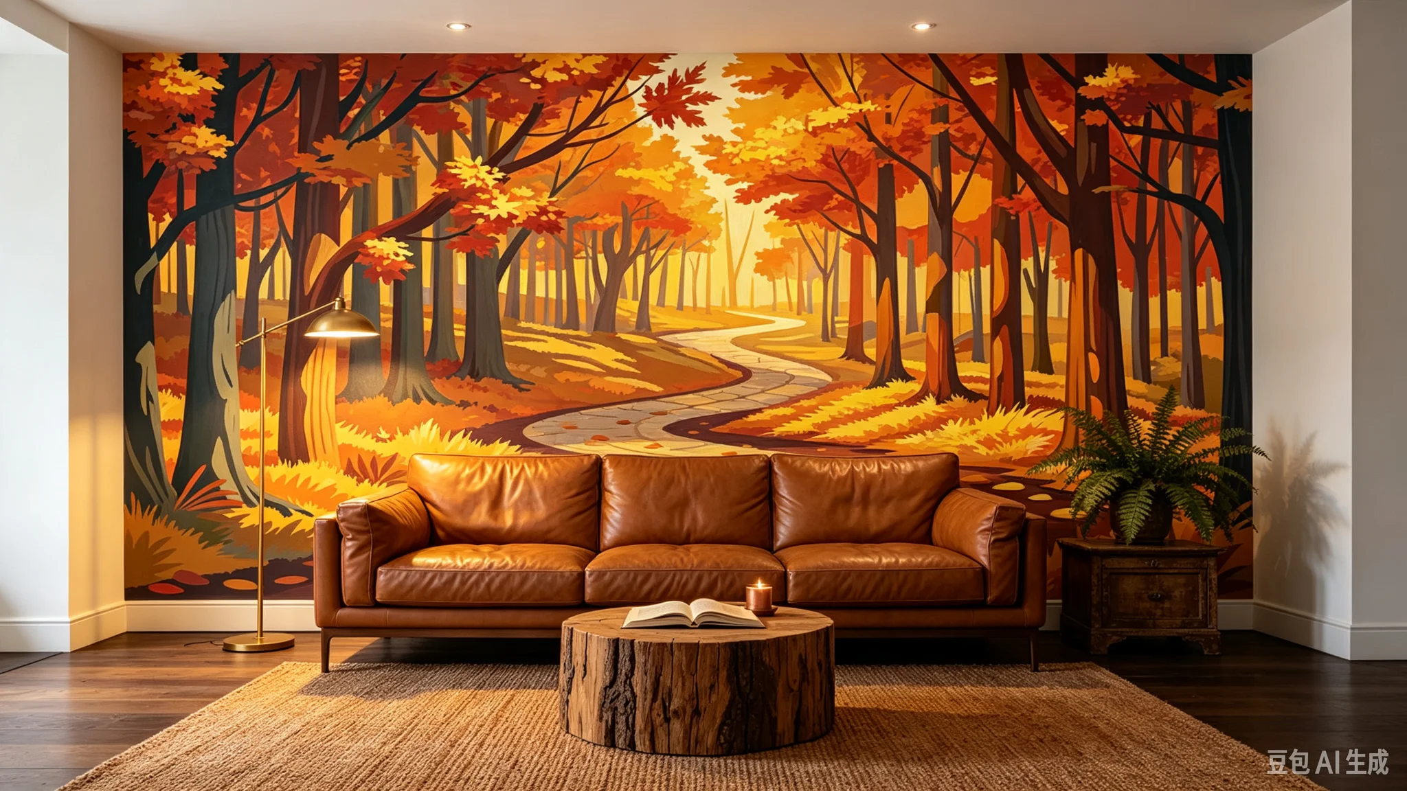 Golden Avenue Autumn Wall Mural  Wallpaper Fall Trees Path Nature Scenery Wall Sticker Living Room Bedroom Home Decor 3d murals