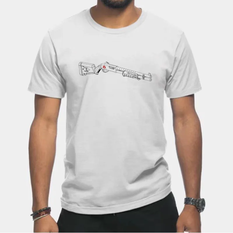 Weapon Pattern Printed Short-sleeved T-shirt Melee Weapon Shotgun Sketch T-shirt Military Enthusiast Style