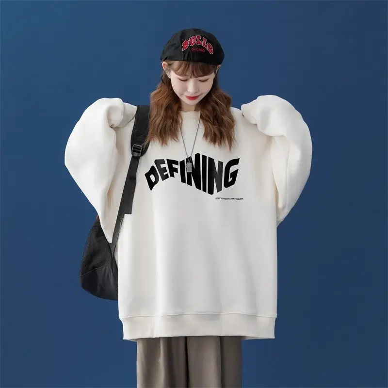 Fashion Printed Letter Loose Casual Sweatshirts Female Clothing 2023 Autumn Winter Oversized All-match Tops Korean Sweatshirts