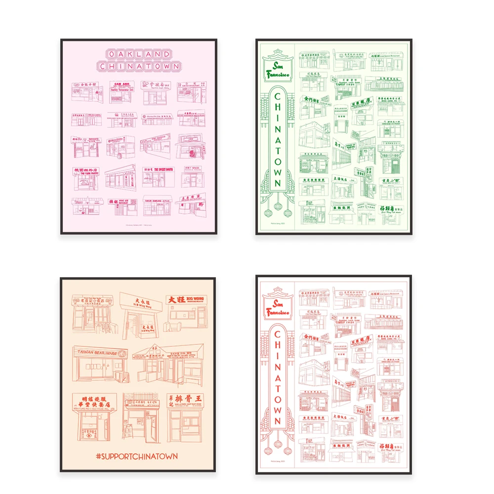 San Francisco Chinatown, Oakland Chinatown, New York Chinatown, Chinese casual restaurant illustrations, Bay Area food posters