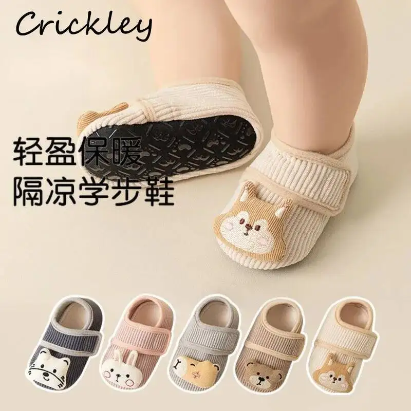 

Cartoon Rabbit Bear Baby Floor Shoes Autumn Winter Fleece Warm Boys Girls Hook Loop Non Slip Infant Children Indoor Floor Socks