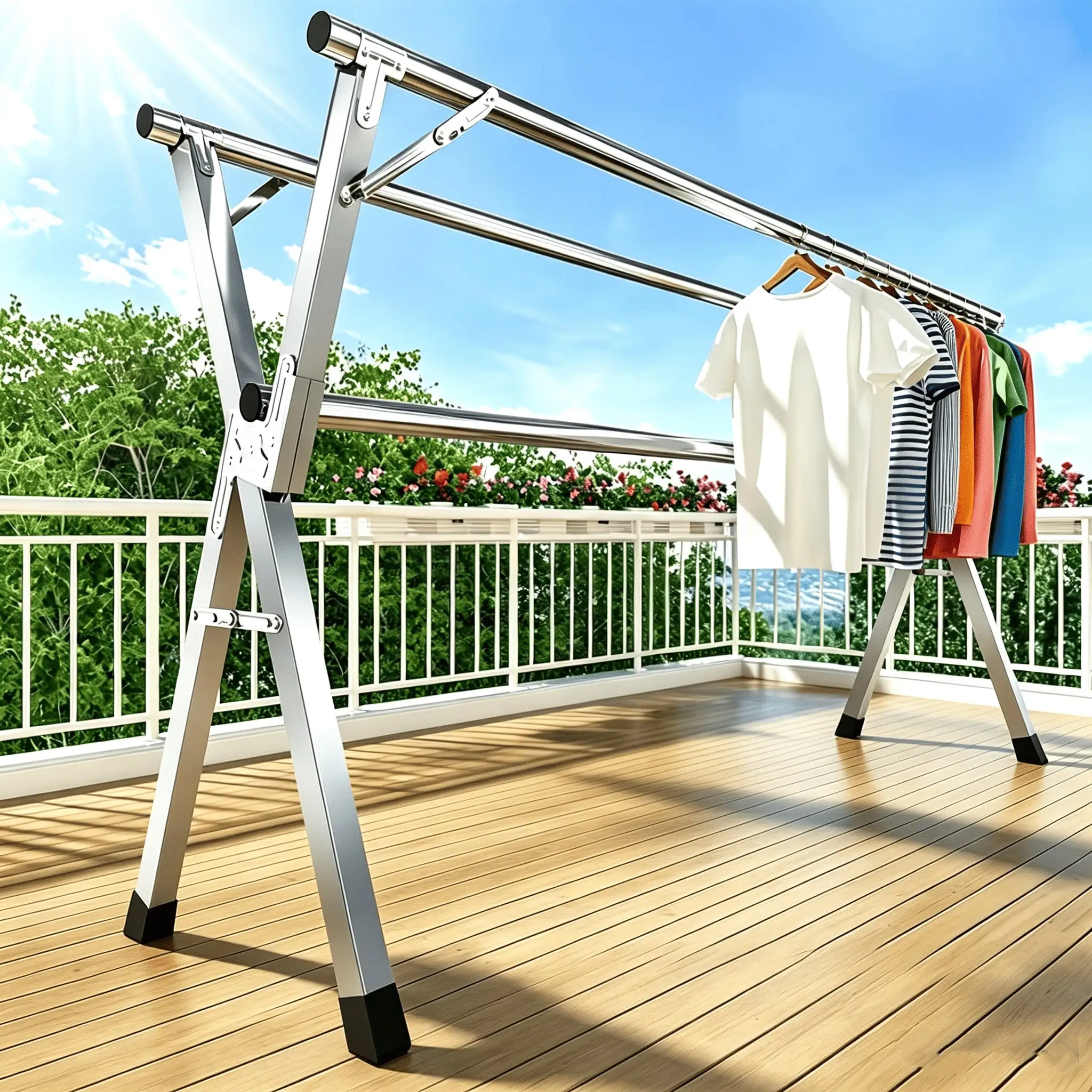 79-Inch Clothes Drying Rack, Suitable For Indoor And Outdoor Folding Clothes Drying Racks, Sturdy And Durable Stainless Steel Laundry Rack, Foldable Portable Multi-Functional Coat Rack