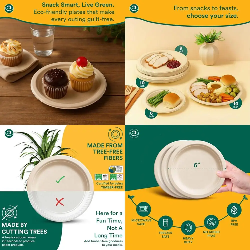 

6 Inch Disposable Paper Plates [400 Pack] - 100% Virgin Bagasse, Heavy Duty, Biodegradable, Microwave Safe, Suitable for Small R