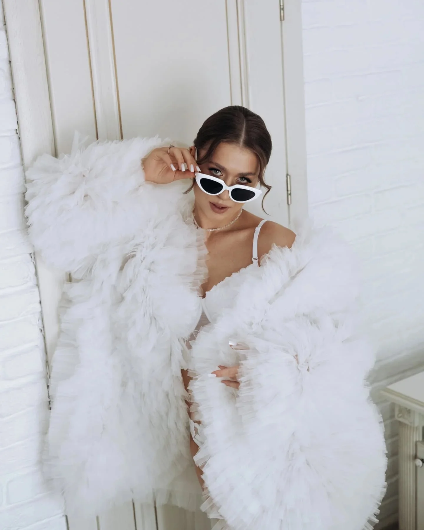 Layered Tulle Bridal Robe Women Party Nightgowns Puffy Wedding Pajamas Customized Mini Dress Top Props Bridal Boudoir Robes