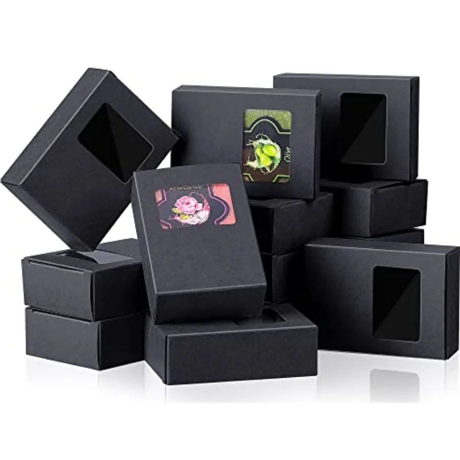 

30 Pcs Soap Boxes for Homemade Soap Packaging Mini Kraft Paper Box with Window 3.5 x 2.6 x 1.2 Inch Rectangle Gift Box for Bake