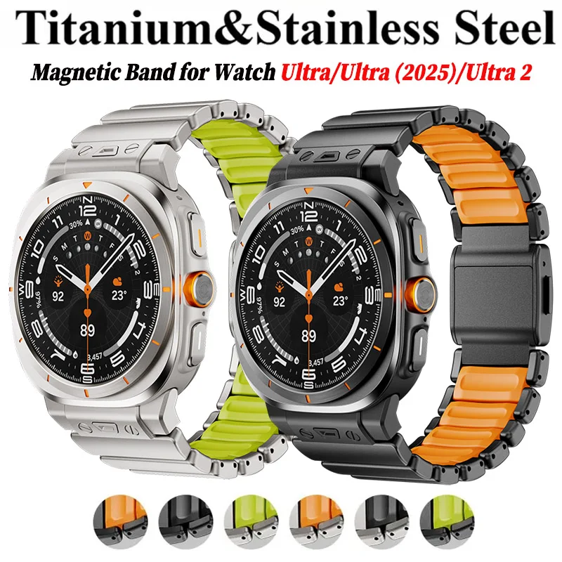Luxuriöses Edelstahl-Silikonarmband für Samsung Galaxy Watch Ultra 2 47mm Metall-Magnetband für Watch Ultra 2025 Armband
