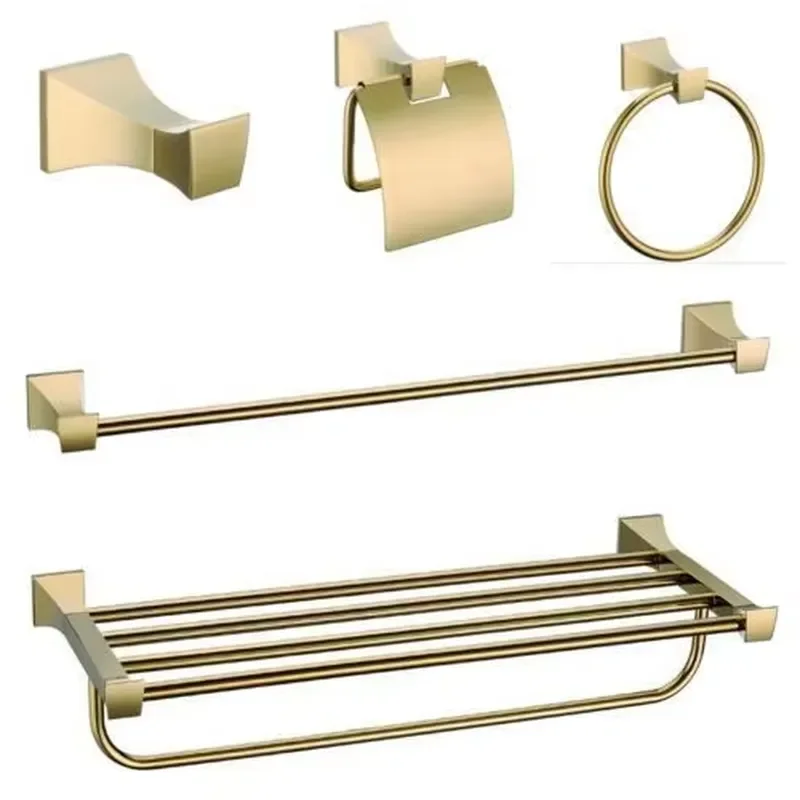 Luxury Gold Plated Brass Bathroom Accessories Set 5 Piece Square Soap Dish Towel Bar Toilet Paper Holder for Hotel Home Decor