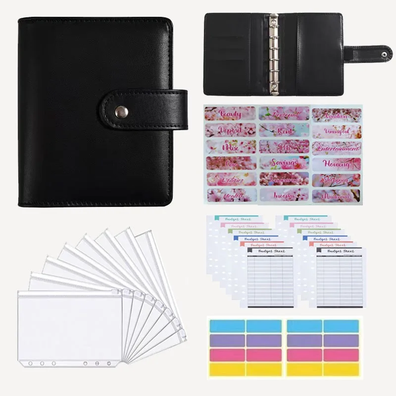 A7 Budget Binder Set - Mini Money Organizer for Cash Saving,  Stuffing Envelope System with Binder Pockets, Sheets and Stickers