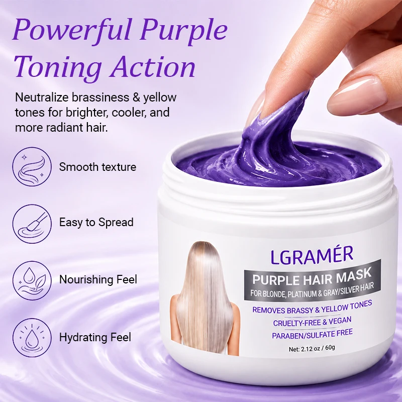 Purple Hair Mask for Blonde Platinum Silver Hair Nourishes Conditioning Damaged Hair Mask Revive Dull Hair,Fixdry & Frizzy Locks