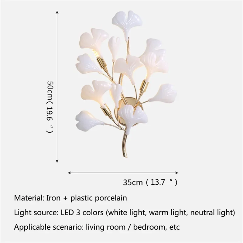 Imagem -06 - Nordic Ginkgo Led Wall Lamp Folha Quarto Hotel Arandelas Modernas Arte Decoração Ouro Cabeceira Corredor Iluminação Interior g9