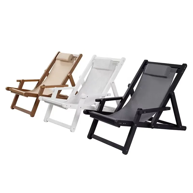 Portable Waterproof Three Position Adjustment Chaise Lounge Armchairs Furniture Outdoor Garden Wooden Folding Beach Chairs