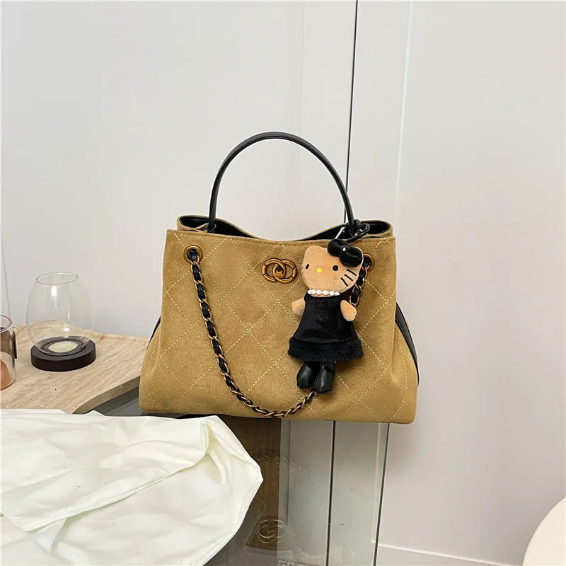 ‌ 세련된 핸드백-레트로 대용량 메신저 백, 스웨이드 마름모 체인 디자인, 조절 가능한 스트랩, 직장 및 여행용 캐주얼 지갑 ‌